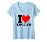 Femme J'aime l'anglais T-Shirt avec Col en V