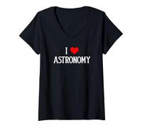 Femme J'aime l'astronomie Je suis Amoureux de l'astronomie Spatiale, de la Galaxie et des étoiles T-Shirt avec Col en V