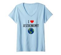 Femme J'aime l'astronomie Je suis Amoureux de l'astronomie Spatiale, de la Galaxie et des étoiles T-Shirt avec Col en V