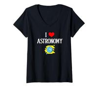 Femme J'aime l'astronomie Je suis Amoureux de l'astronomie Spatiale, de la Galaxie et des étoiles T-Shirt avec Col en V