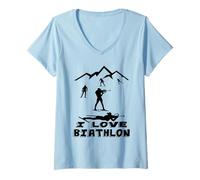 Femme J'aime le Biathlon Sports d'hiver Ski Sport Biathlète Skieur T-Shirt avec Col en V