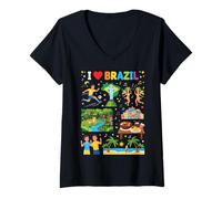 Femme J'aime Le Brésil, Les Voyages, Les Vacances, Les Racines brésiliennes T-Shirt avec Col en V
