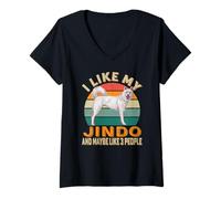 Femme J'aime Le Chien coréen Jindo et Peut-être 3 Personnes pour Enfants, Femmes et Hommes T-Shirt avec Col en V