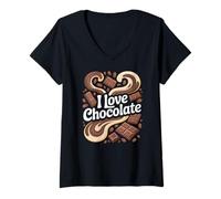 Femme J'aime Le Chocolat, Les Amoureux du Cacao sucré T-Shirt avec Col en V