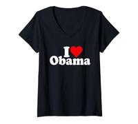 Femme J'aime Le CŒUR D'OBAMA, Le PRÉSIDENT Barack T-Shirt avec Col en V