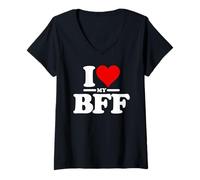 Femme J'AIME LE CŒUR, MES MEILLEURS AMIS POUR TOUJOURS T-Shirt avec Col en V