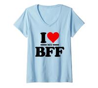 Femme J'AIME LE CŒUR, MES MEILLEURS AMIS POUR TOUJOURS T-Shirt avec Col en V