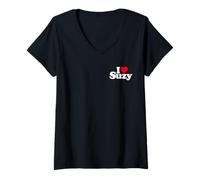 Femme J'aime Le CŒUR Suzy Suzanne Susie Susan T-Shirt avec Col en V