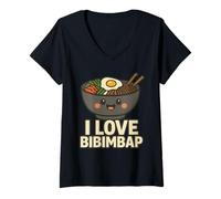 Femme J'aime Le Dessin animé Bibimbap Les Amateurs de K-Food adorent la Cuisine coréenne T-Shirt avec Col en V
