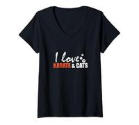 Femme J'aime Le karaté et Les Chats T-Shirt avec Col en V