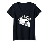 Femme J'aime Le vélo, Le Cyclisme, l'esprit d'aventure T-Shirt avec Col en V