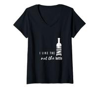 Femme J'aime le vin, pas la bouteille T-Shirt avec Col en V