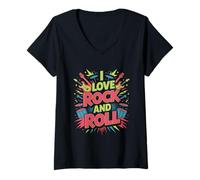 Femme J'aime Les Amateurs de Musique Rock and Roll T-Shirt avec Col en V