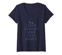 Femme J'aime Les Animaux Plus Que Les Gens T-Shirt avec Col en V