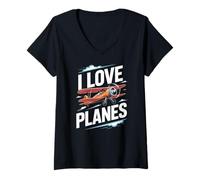 Femme J'aime les avions Vintage Aircraft Passion T-Shirt avec Col en V