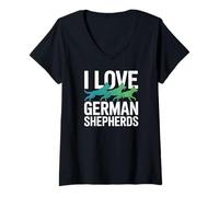 Femme J'aime Les bergers allemands et Les Amoureux des Chiens T-Shirt avec Col en V