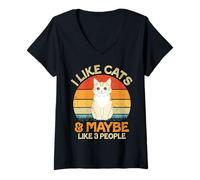 Femme J'aime Les Chats et J'aime Peut-être 3 Personnes Qui Aiment Les Chats drôles, Filles et Femmes T-Shirt avec Col en V