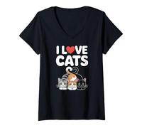 Femme J'aime les chats, mes amis félins au cœur mignon T-Shirt avec Col en V