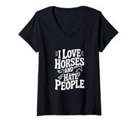 Femme J'aime Les Chevaux et Je déteste Les Gens T-Shirt avec Col en V