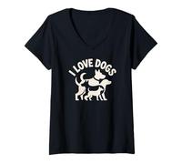 Femme J'aime Les Chiens, compagnons canins pour Toujours T-Shirt avec Col en V