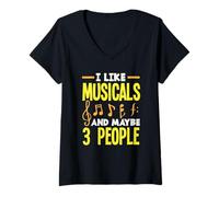 Femme J'aime les comédies musicales et peut-être 3 personnes, amateur de musique T-Shirt avec Col en V