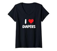 Femme J'aime Les Couches Heart New Dad Mom Baby Parent Grandparent T-Shirt avec Col en V