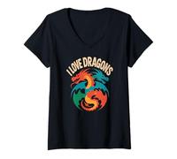 Femme J'aime Les Dragons, Les Amoureux des créatures mythiques T-Shirt avec Col en V