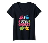 Femme J'aime Les fantômes, des Esprits hantés vibrants et Amusants T-Shirt avec Col en V