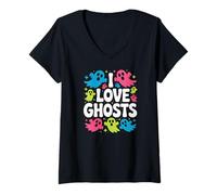 Femme J'aime Les fantômes, Un Divertissement Effrayant pour Halloween T-Shirt avec Col en V