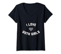 Femme J'aime Les Filles Gothiques T-Shirt avec Col en V