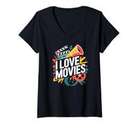 Femme J'aime Les Films Cinema Buff Expression T-Shirt avec Col en V