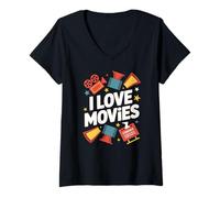 Femme J'aime Les Films, Le cinéma, Le Design pour Les Amateurs de Films T-Shirt avec Col en V