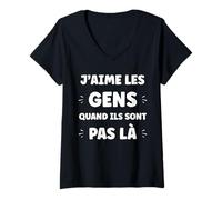 Femme J'aime Les Gens Quand Ils sont Pas la Humour insociable T-Shirt avec Col en V