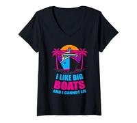Femme J'aime Les Grands Bateaux Funny Cruise Life Vintage Sunset Vacation T-Shirt avec Col en V