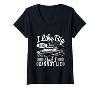 Femme J'aime Les Gros Bateaux et Je ne Peux Pas mentir T-Shirt avec Col en V