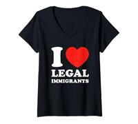 Femme J'aime les immigrants légaux, la politique, le soutien à la liberté, l'immigration T-Shirt avec Col en V