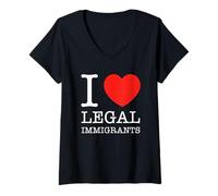 Femme J'aime les immigrants légaux La politique soutient la liberté de l'immigration T-Shirt avec Col en V