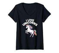 Femme J'aime les licornes, arc-en-ciel, magie et fantaisie T-Shirt avec Col en V