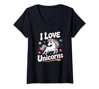 Femme J'aime les licornes et étoiles pastel fantastiques T-Shirt avec Col en V