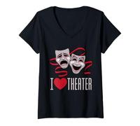 Femme J'aime Les Masques de théâtre, de comédie et de tragédie T-Shirt avec Col en V