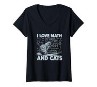 Femme J'aime Les mathématiques et Les Chats, drôle, Amateur de Chats, Professeur de Sciences T-Shirt avec Col en V