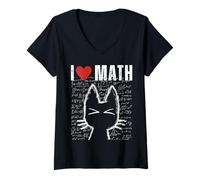 Femme J'aime Les mathématiques et Les Chats, Professeur de Sciences drôle, étudiant, passionné de STEM T-Shirt avec Col en V