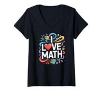 Femme J'aime Les mathématiques passionné de Chiffres géométriques T-Shirt avec Col en V