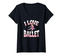 Femme J'aime Les mouvements Gracieux de la Danseuse de Ballet T-Shirt avec Col en V
