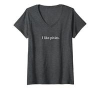 Femme J'aime Les Pixies T-Shirt avec Col en V, Chiné Foncé, XL
