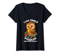 Femme J'aime les puzzles de hiboux et peut-être 3 personnes qui disent avec humour que j'aime les hiboux T-Shirt avec Col en V