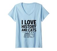 Femme J'aime l'histoire et Les Chats Un Chat Amusant Qui Aime l'histoire T-Shirt avec Col en V