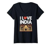 Femme J'aime l'Inde Taj Mahal Paisley Heritage Pride T-Shirt avec Col en V