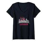 Femme J'aime Londres, Angleterre, Monuments emblématiques, Paysage Urbain, Souvenir T-Shirt avec Col en V