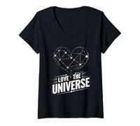 Femme J'aime l'univers Constellation Cœur Espace Cosmos T-Shirt avec Col en V